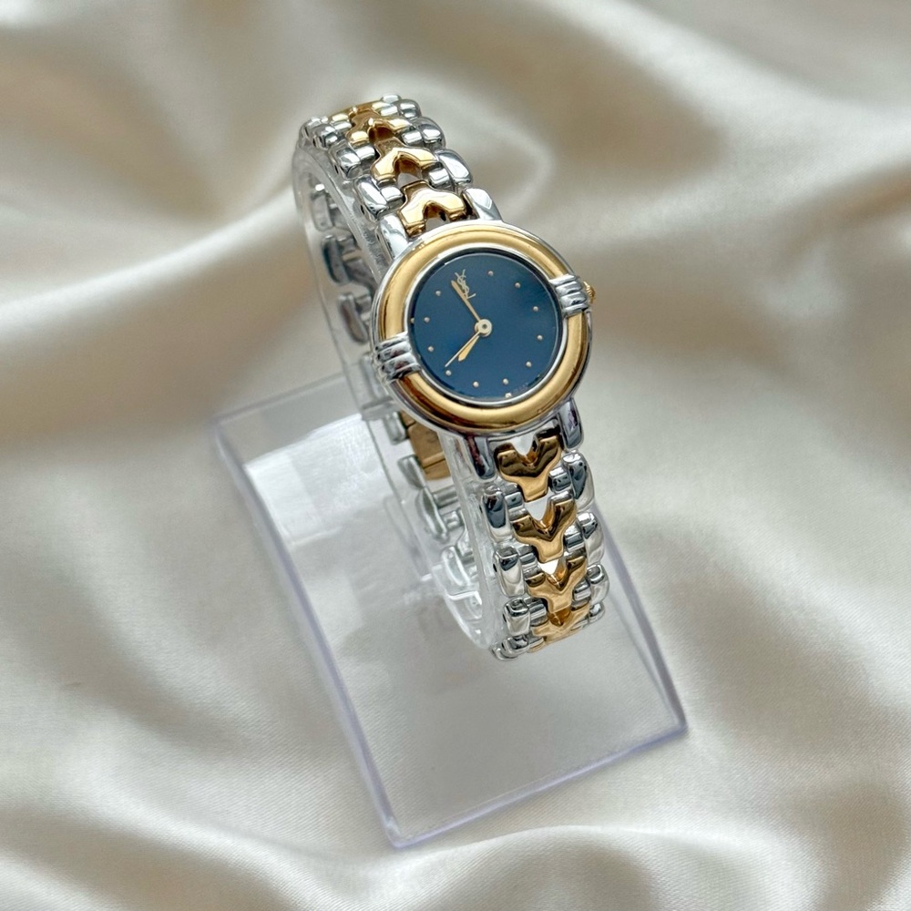 AUTHENTIC VINTAGE YVES SAINT LAURENT TWO-TONED DAINTY WATCH - Picture 3 of 8